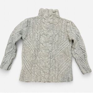 Aran Mór Ireland 100% Merino Wool Cable Knit Mock Neck Sweater Grey Medium